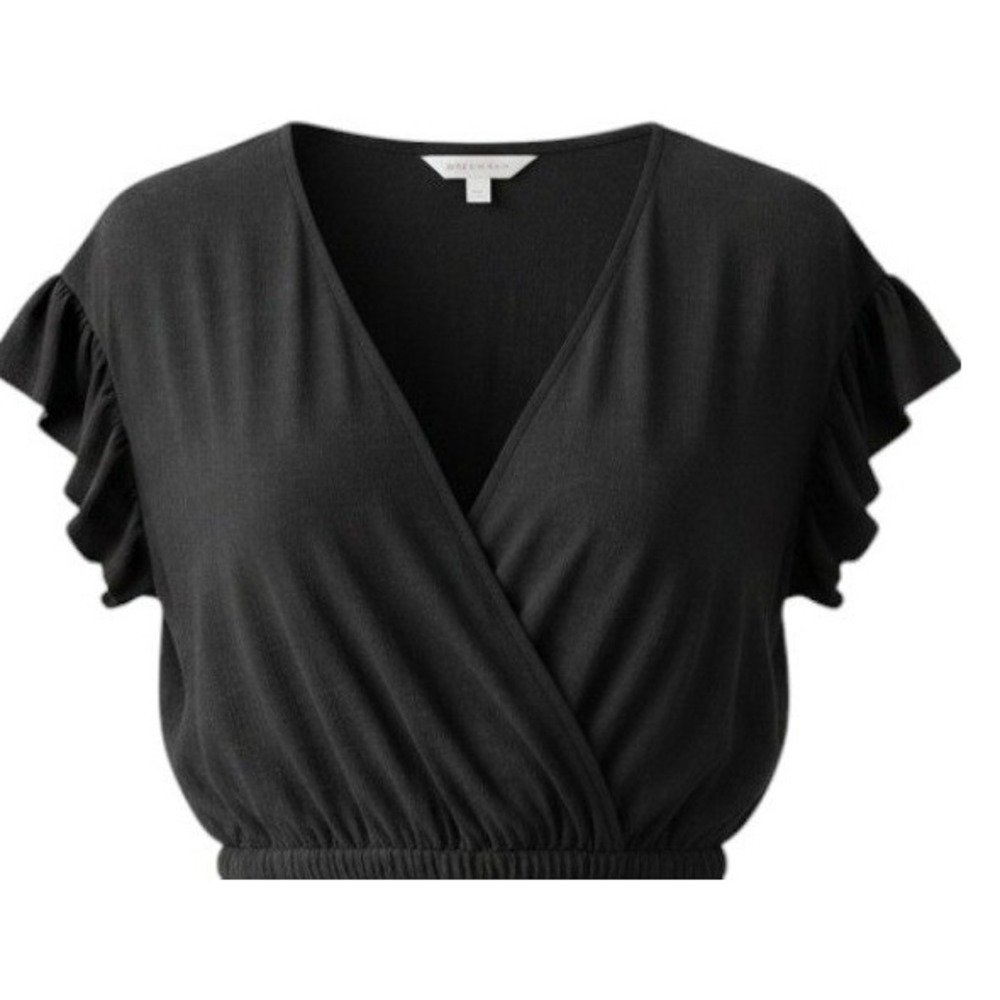 Emma & Michele Dress Women 2X Surplice Black Flutter Sleeve Tie Side Waist Lined